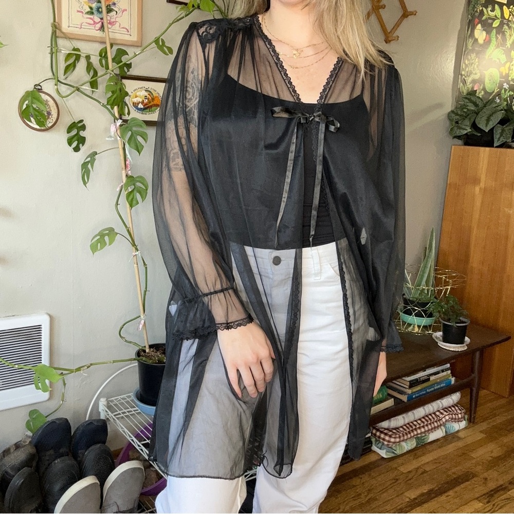 Gorgeous vintage sheer black lingerie dress / cape